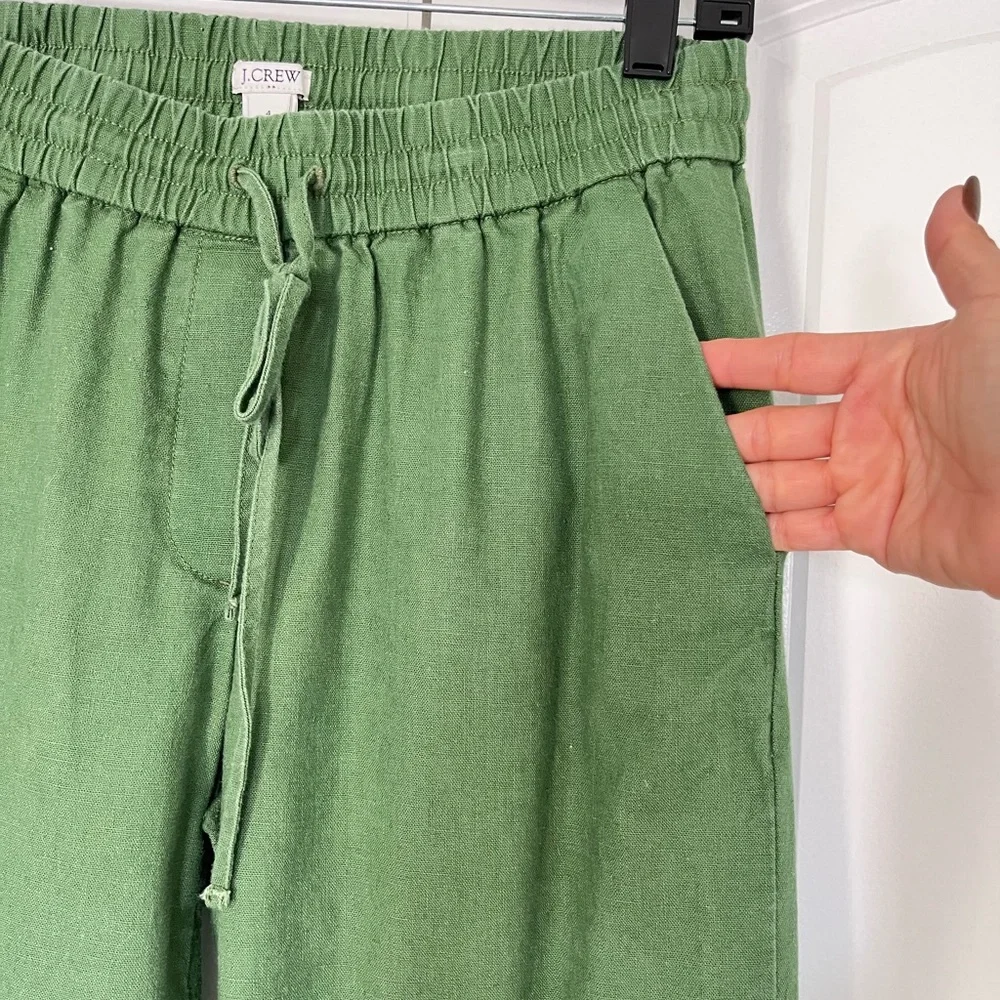J.Crew Factory Cotton Linen blend Drawstring Pants Pull On Crop Green Si… - Picture 6 of 7